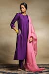 Buy_Weaver Story_Purple Dupatta Organza, Handwoven Pure Chanderi, Kurta Embroidered Pockets Set _at_Aza_Fashions