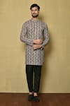 Buy_Samyukta Singhania_Grey Viscose Chikankari Floral Kurta And Black Pant Set _at_Aza_Fashions