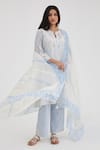 Buy_KORA_Blue Kurta And Dupatta Cotton Chanderi Hand Block Print Ikat Panelled Set _at_Aza_Fashions