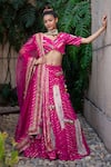 Buy_Soniya G_Fuchsia Handmade Cotton Embroidery Sequins Lurex Striped Pattern And Lehenga Set _at_Aza_Fashions