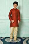 Buy_Petite Pomme_Red Brocade Patterned Kurta _at_Aza_Fashions