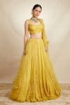 Buy_Astha Narang_Yellow Organza Embroidered Thread Scoop Neck Bridal Lehenga Set  _at_Aza_Fashions