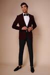 Buy_Tisa - Men_Maroon Tuxedo- Viscose Polyester Trousers And Shawl Lapel Collar Set For Men_at_Aza_Fashions