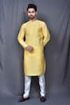 Buy_Arihant Rai Sinha_Yellow Kurta Silk Blend Plain And Cream Pant Set _at_Aza_Fashions