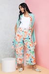 Buy_Rhe-Ana_Green Cape  Modal Printed Floral Overlap And Pant Set  _at_Aza_Fashions