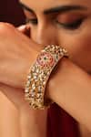 Buy_SWABHIMANN_Red Kundan Embellished And Enamelled Floral Kada _at_Aza_Fashions