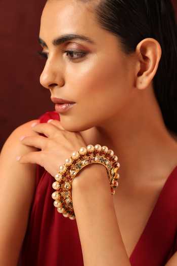 Buy_Swabhimann_Multi Color Pearls, Diamonds And Kundan Embellished Pacheli Kada _at_Aza_Fashions