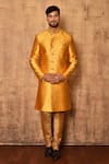 Buy_Aryavir Malhotra_Yellow Art Silk Embroidered Floral Jaal Woven Sherwani Set _at_Aza_Fashions