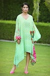 Buy_Shilpi Gupta_Green Viscose Crepe Printed Floral V Neck Dress  _at_Aza_Fashions