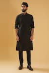 Buy_Raghavendra Rathore Blue_Black Kurta - Raw And Chudidar - Cotton Straight Fit Plain Set _at_Aza_Fashions