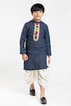 Buy_Byb Premium_Blue Cotton, Linen Pom-poms, Embroidery Embellished Kurta Set _at_Aza_Fashions