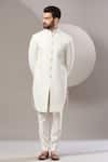 Buy_Kasbah_White Silk Sequins, Embroidery Sherwani Set _at_Aza_Fashions