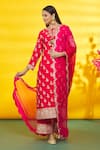 Buy_Surbhi Shah_Red Pure Spun Silk Embroidery Floral Round Straight Hem Kurta Set  _at_Aza_Fashions