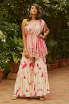 Buy_Anu Pellakuru_Pink Muslin Silk Tie-dye And Hand Embroidered Thread One Kurta Sharara Set _at_Aza_Fashions