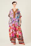 Buy_Rajdeep Ranawat_Multi Color Silk Embroidery V-neck Kaliza Floral Pattern Kaftan _at_Aza_Fashions