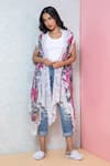 Buy_Rhe-Ana_Pink Cape  Linen/cotton Blend Printed Floral And Lace Work Overlay _at_Aza_Fashions