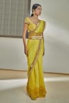 Buy_Surily G_Yellow Hand Embroidery Badla Chanderi Saree  _at_Aza_Fashions