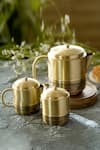 Buy_Courtyard_Gold Brass Bhor Tea Pot 3 Pcs Set _at_Aza_Fashions