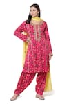 Buy_Shetab Kazmi_Pink Modal Satin Floral, Gota Patti Round Neck Scattered Block Print Kurta Set _at_Aza_Fashions