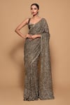 Buy_Pallavi Poddar_Green Saree Net Embroidered Sequin Luka Chupi Embellished With Velvet Blouse _at_Aza_Fashions