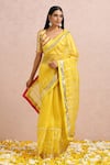 Buy_Label Nitika_Yellow Organza Hand Embroidered Gota Striped Saree With Blouse  _at_Aza_Fashions