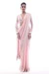 Buy_Seema Gujral_Pink Georgette Embroidery Sequin And Pearl V Border Saree With Blouse  _at_Aza_Fashions