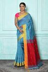 Buy_Samyukta Singhania_Green Blended Cotton Woven Geometric Saree _at_Aza_Fashions