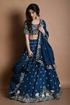 Buy_Kesar Studio_Blue Bamboo, Organza Pearls, Embroidery Round Neck And Floral Lehenga Set _at_Aza_Fashions