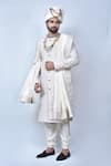 Buy_Arihant Rai Sinha_Cream Art Silk Embroidery Thread Floral Pattern Sherwani Set _at_Aza_Fashions