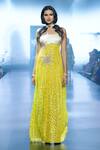 Buy_Rina Dhaka_Yellow Lurex Georgette Embroidery Floral Straight Woven Pattern Tube Gown _at_Aza_Fashions