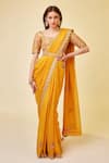 Buy_Shyam Narayan Prasad_Yellow Brocade Embroidery Zardozi Scallop Bordered Saree With Blouse  _at_Aza_Fashions