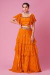Buy_Amani_Yellow Crepe Silk Bandhani Square Ruffle Sleeve Blouse And Skirt Set For Women_at_Aza_Fashions