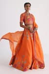 Buy_Smriti by Anju Agarwal_Orange Blouse Bam Silk Embroidered Floral V Neck Zuhur Lehenga Set_at_Aza_Fashions