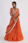 Buy_Smriti by Anju Agarwal_Orange Blouse- Bam Silk And Taffeta Lehenga- Organza Hand Pleated Set_at_Aza_Fashions