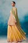 Buy_SUHINO_Yellow Silk, Organza Embroidery, Tassels Mandarin Floral Kurta Gharara Set _at_Aza_Fashions