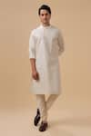 Buy_Raghavendra Rathore Blue_Off White Raw Silk Tonal Embroidery Geometric Kurta _at_Aza_Fashions