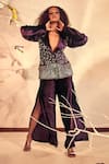 Buy_Babita Malkani_Wine Velvet Embroidery, Sequins Floral Blazer Pant Set _at_Aza_Fashions