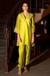 Buy_Deep Thee_Green Handwoven Satin Embroidery Zari V Resham Short Kurta And Tulip Pant Set _at_Aza_Fashions