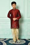 Buy_Petite Pomme_Maroon Silk Embroidery Placed Patterned Kurta _at_Aza_Fashions