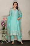 Buy_Falguni.Foram_Sky Blue Kurta And Pant Silk Chanderi Embroidery Gota Work Notched A-line Set _at_Aza_Fashions