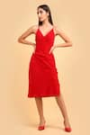 Buy_Label Ivish_Red Silk, Velvet Plunge Neck Gathered Yoke Dress _at_Aza_Fashions