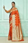 Buy_Samyukta Singhania_Orange Woven Leaf Motifs Saree With Running Blouse _at_Aza_Fashions