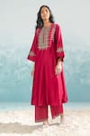 Buy_Ikai_Pink 100% Cotton Embroidery Applique And Cutwork Nile Hem Pant  _at_Aza_Fashions