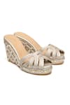 Buy_Nidhi Bhandari_Gold Pearl Embroidered Wedges_at_Aza_Fashions