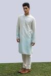 Buy_Kaka Calcutta_Blue Bamboo, Cotton, Silk Mirrors Ombre Work Kurta Set _at_Aza_Fashions