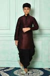 Buy_Petite Pomme_Wine Silk, Cotton Full Sleeve Kurta And Dhoti Pant Set _at_Aza_Fashions