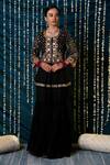 Buy_Maison Shefali_Black Jacket Cotton Embroidered Mirror Round Aks Peplum And Gharara Set _at_Aza_Fashions