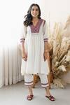 Buy_Seeaash_Ivory Cotton Printed Aztec V Neck Border A-line Kurta And Pant Set_at_Aza_Fashions