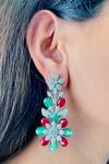Shop_PRERTO_Multi Color Stones Theresa Floral Carved Earrings_at_Aza_Fashions