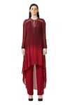 Buy_Rohit Gandhi + Rahul Khanna_Maroon Silk Georgette Embellished Sequin Keyhole Yoke Ombre Tunic _at_Aza_Fashions